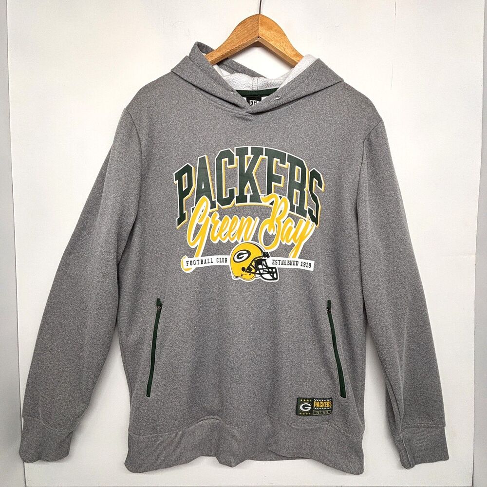 Green Bay Packers Football Club Hoodie Sweatshirt NFL Team Apparel Gray Men's M